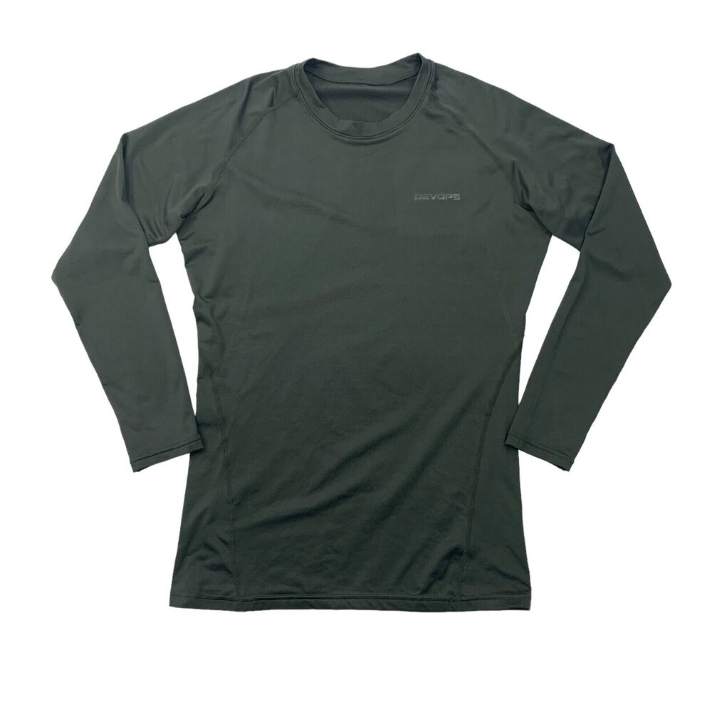 Devops T Shirt Mens M Medium Forest Green Fleece Lined Long Sleeve Base Layer